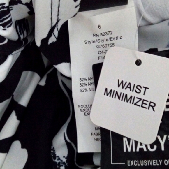 MACY'S ISLAND ESCAPE BLACK WHITE FLORAL WAIST MINIMIZER TANKINI TOP SIZE 8 NWT - Picture 7 of 7